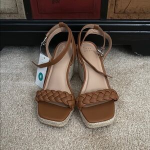 NWT - Brown Braided Strap Wedge Sandals
